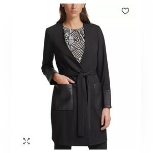 Calvin Klein Faux-Leather-Pocket Belted Topper Jacket size 10 NWT
